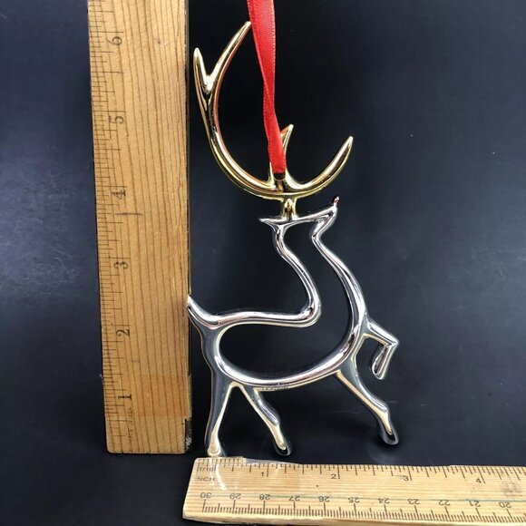 Nambe Brass Christmas Ornament Silver plated Reindeer Antlers Minimalist Decor - Picture 3 of 6